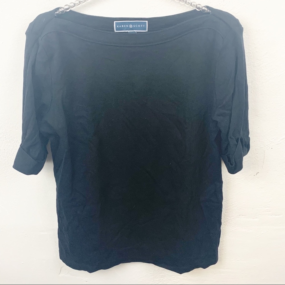 Karen Scott l Black Boatneck Cotton Top